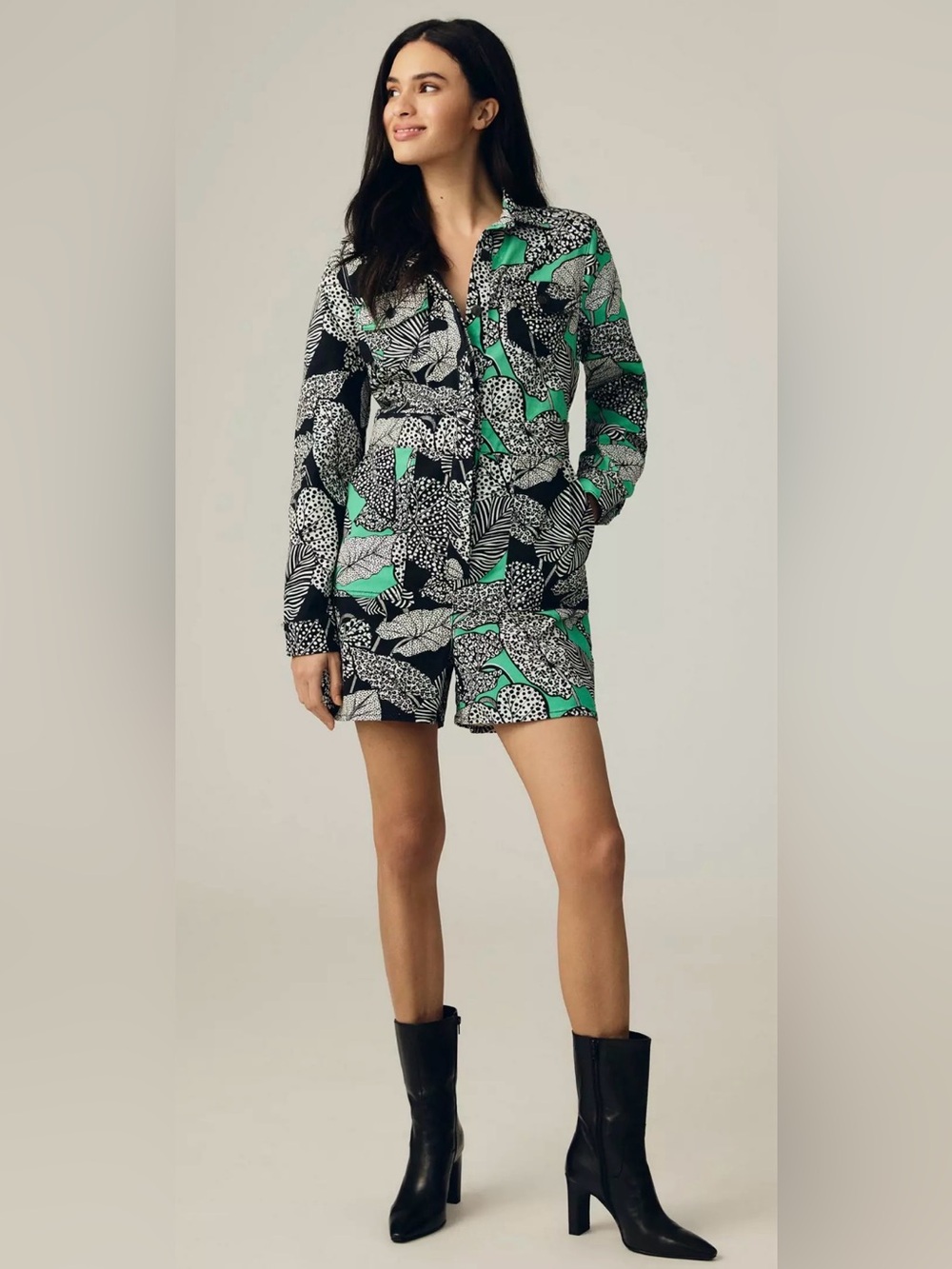 EUC Farm Rio Foliage Denim Romper